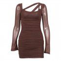 New women's sexy mesh pleated backless cross fitting wrap buttocks suspender dress for summer