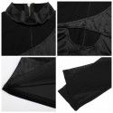 Women's new solid color patchwork mesh sexy slim fit long sleeved short T-shirt