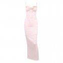 Women's dress sexy pile up collar satin fishbone pleated suspender long skirt