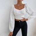 Women's Spring/Summer New Leisure Party Vacation Waist Collection Long sleeved Women's T-shirt Ultra Short Top