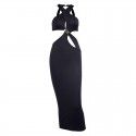 Women's hollowed out backpack, hip hanging neck skirt, long dress, dress