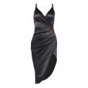 Women's vacation beach party satin sexy V-neck backless suspender high slit mid skirt summer dress