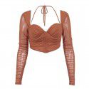 Summer Sexy Mesh Perspective Square Neck Exposed Navel Fold Short Top for Women