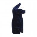 Velvet Dress Autumn/Winter Sexy Water Diamond Diagonal Shoulder Fishbone Split Wrap Hip Short Dress