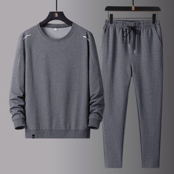 Spring and Autumn Sports and Leisure Set for Men, Middle aged and Elderly Dad's Long sleeved Pants Sweater Large Men's Two Piece Set 