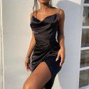 Open Back Dress Sexy Autumn Colored Split Mid Skirt Sling Dress