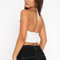 Hanging neck vest, sexy mesh, backless pleated sleeveless fishbone bra top