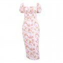 Women's French dress printed summer square neck tea break skirt floral skirt