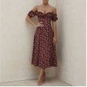 Women's Summer Sexy Split Flower Ear Edge Off Shoulder Bra Long Dress Dress