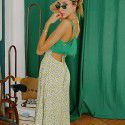 Women's hollowed out backpack, hip hanging neck skirt, long dress, dress