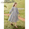 Girl's dress, spring and autumn, spring clothing, big children's dress, long sleeved retro children's floral dress, bubble sleeves