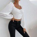 Women's Spring/Summer New Leisure Party Vacation Waist Collection Long sleeved Women's T-shirt Ultra Short Top