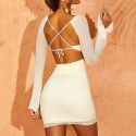 Sexy and fashionable hollowed out mesh revealing backpack hip skirt dress