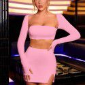 Women's autumn and winter fashion set, square neck tie up exposed navel top, buttocks wrapped short skirt, two-piece set