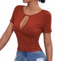 New sexy hollow button slim fit casual short sleeved T-shirt top with temperament 