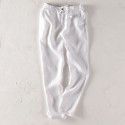 Pure linen men's thin breathable elastic waist loose size linen pants men's straight leg pants simple and trendy 