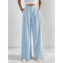 Women's commuting style pleated casual wide leg pants loose pants 