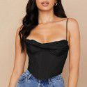 Sexy pile collar satin fishbone pleated camisole top 