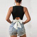 New sexy V-neck slim fit ultra short sleeveless hollowed out patchwork vest top 