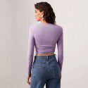Sexy spicy girl with hollowed out front chest, slim fit long sleeved milk silk short top 