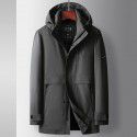 Men's down jacket for autumn and winter, mid length white goose down, detachable inner liner, middle-aged and young business hooded, thick down jacket 