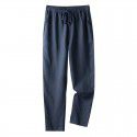 Elastic waist drawstring linen casual pants for men, loose fit youth, small feet cotton linen pants 