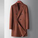 Men's new autumn and winter handmade double-sided woolen coat solid color double breasted medium long windbreaker 