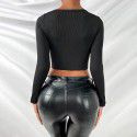 Short style slim fit sexy long sleeved T-shirt with base and explosive top for external wear 