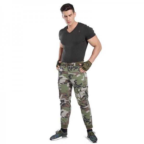 Men's camouflage work pants straight leg casual pants with multiple pockets, washed pants