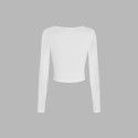 Women's square neck pleated slim fit long sleeved knitted T-shirt with temperament top 