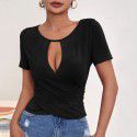New sexy hollow button slim fit casual short sleeved T-shirt top with temperament 