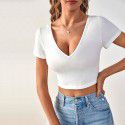 Women's new sexy backless V-neck slim fit short knitted short sleeved fashionable T-shirt top 