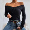 Women's sexy one neck slim fit temperament knitted long sleeved women's T-shirt top 