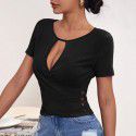 New sexy hollow button slim fit casual short sleeved T-shirt top with temperament 