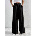 Women's commuting style pleated casual wide leg pants loose pants 