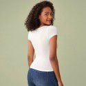 Women's high waisted exposed belly button rolled edge pure cotton short T-shirt short sleeved ins slim fit top 