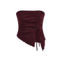 New autumn and winter drawstring slit irregular waffle style slim fit strapless vest top 