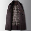 Men's double-sided woolen coat with autumn and winter double breasted wool windbreaker, detachable goose down inner lining, youth warm woolen coat 