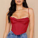 Sexy pile collar satin fishbone pleated camisole top 