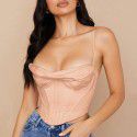 Sexy pile collar satin fishbone pleated camisole top 