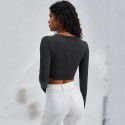 Women's irregular round neck knitted long sleeved T-shirt sexy and fashionable solid color top 