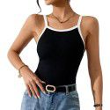 Women's slim fit temperament splicing color collision high elasticity knitted vest with suspender top 