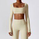 Sexy nude long sleeved yoga suit, outdoor running sports T-shirt, quick drying tight fitting fitness suit, top 
