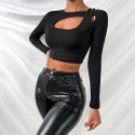 Short style slim fit sexy long sleeved T-shirt with base and explosive top for external wear 