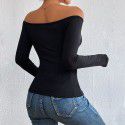 Women's sexy one neck slim fit temperament knitted long sleeved women's T-shirt top 