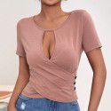 New sexy hollow button slim fit casual short sleeved T-shirt top with temperament 