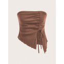 New autumn and winter drawstring slit irregular waffle style slim fit strapless vest top 