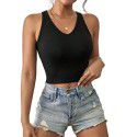New sexy V-neck slim fit ultra short sleeveless hollowed out patchwork vest top 
