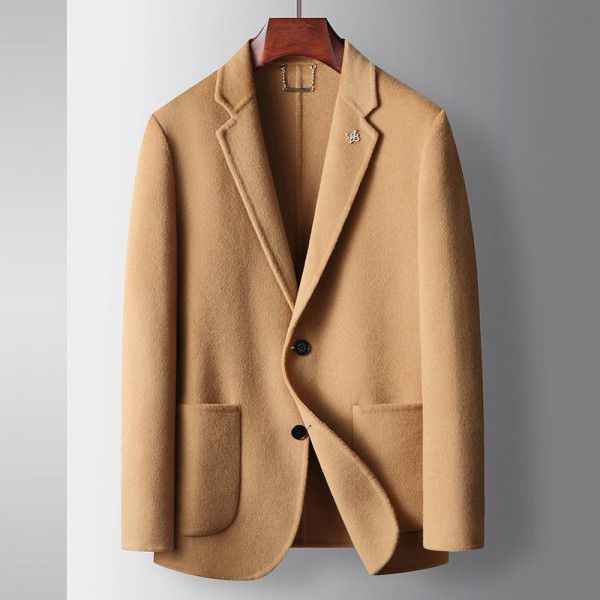 Men's casual suit autumn and winter pure handmade double-sided woolen suit jacket for middle-aged and young business, single Western trend 