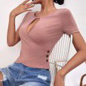New sexy hollow button slim fit casual short sleeved T-shirt top with temperament 